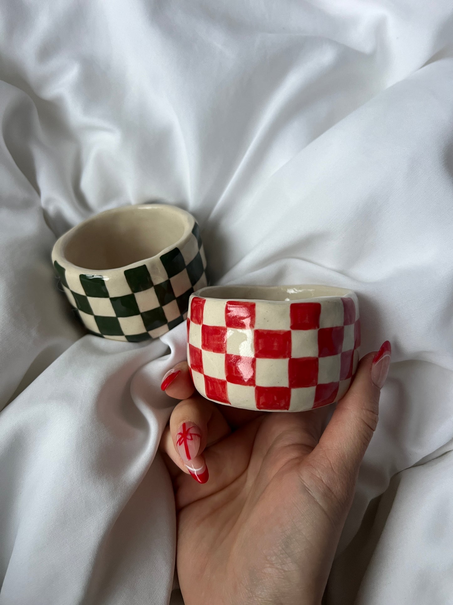 Green check trinket dish / espresso cup