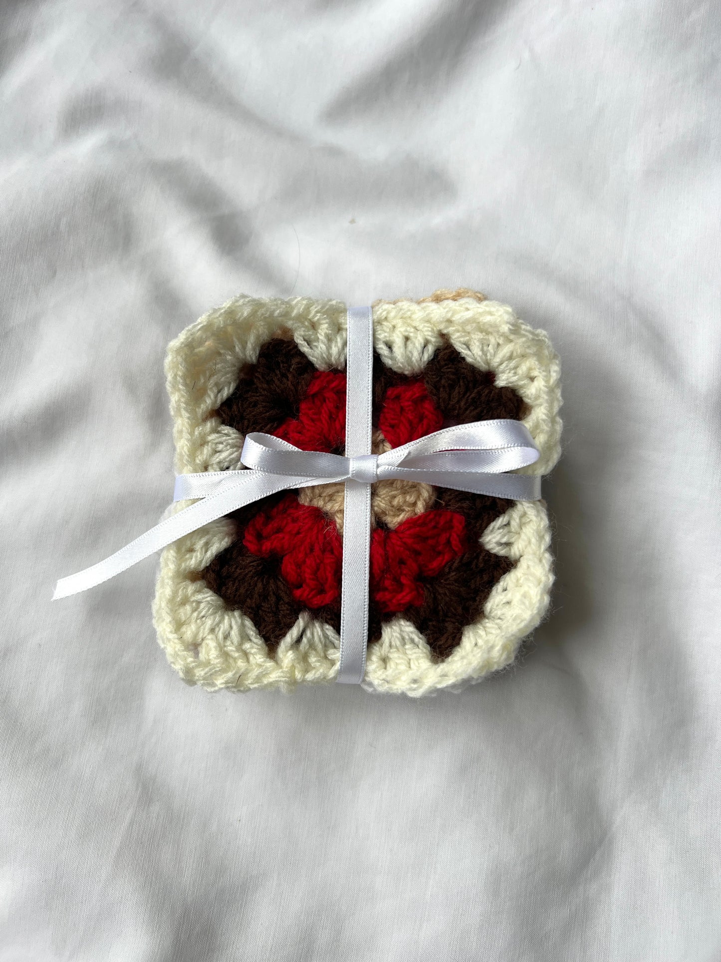 Red crochet coaster set