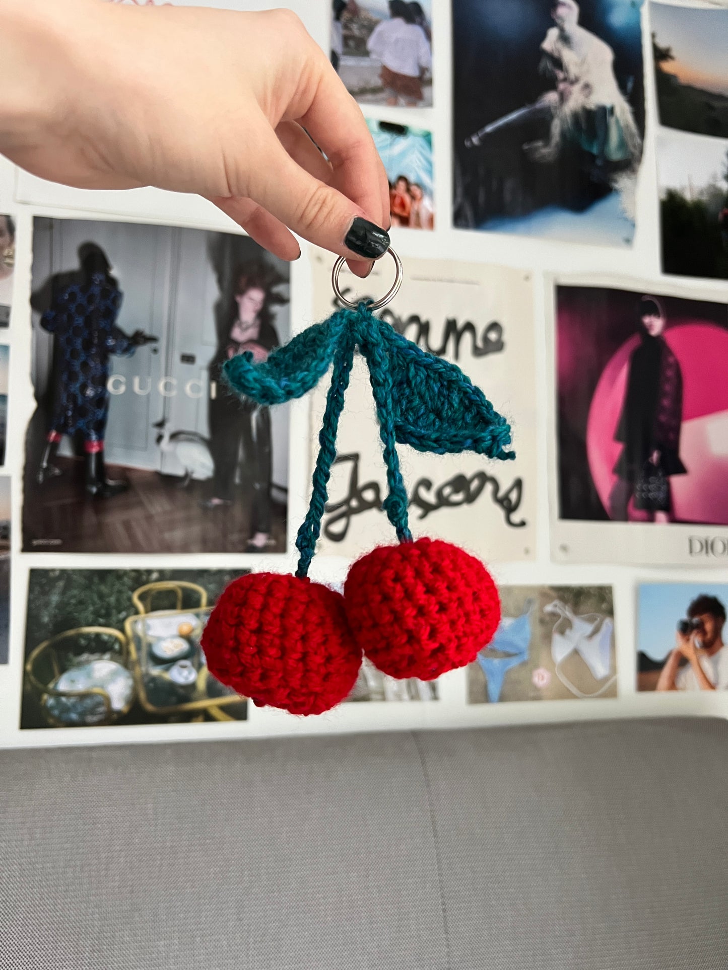 Crochet cherry keyring