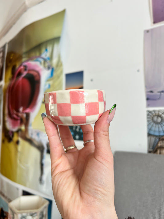 Pink check trinket dish / espresso cup