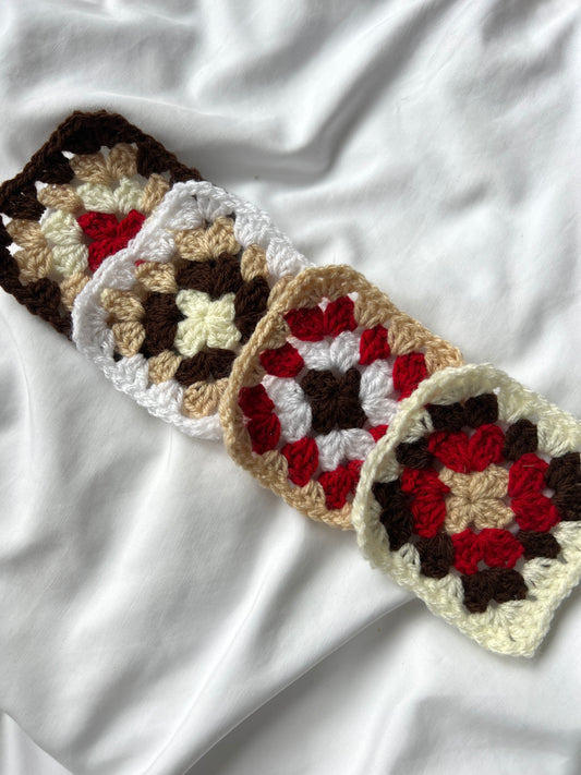 Red crochet coaster set