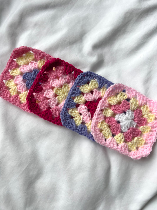 Pink crochet coaster set