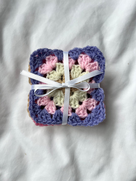 Purple crochet coaster set