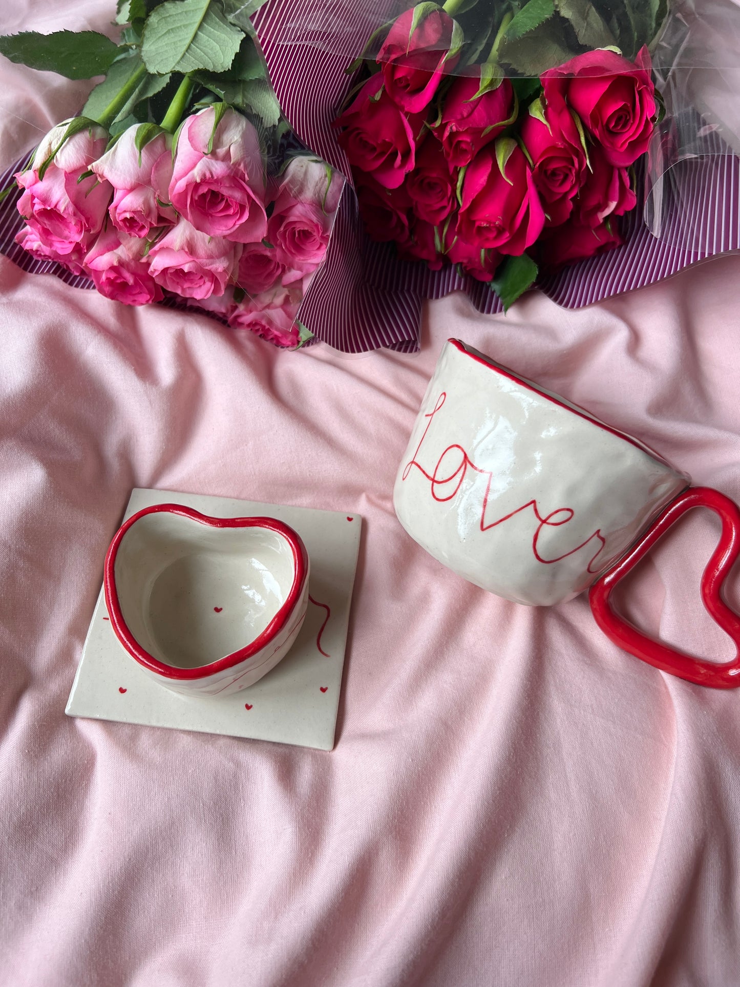 Red heart trinket dish / espresso cup